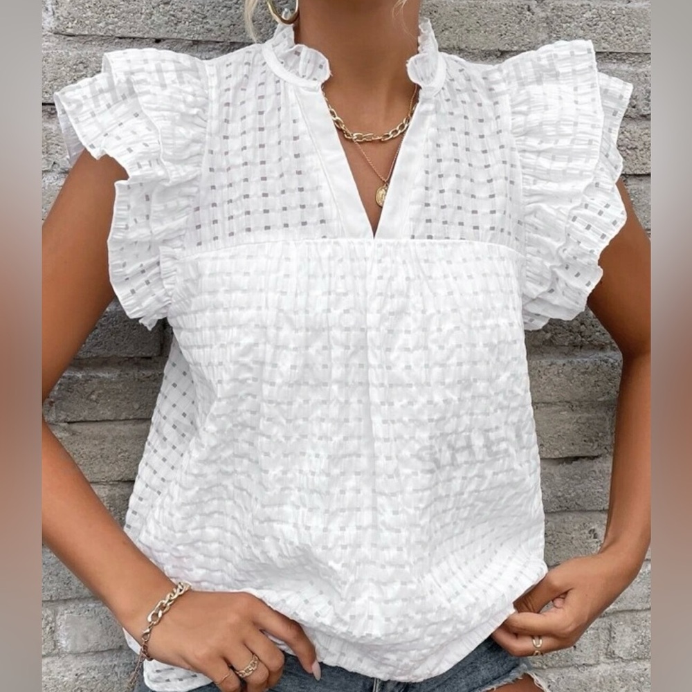 Shein White Blouse Top Size Small